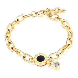Gold-Plated Stainless Steel Bracelet with Cubic Zirconia