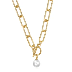 Gold-Plated Stainless Steel Necklace with Imitation Pearl